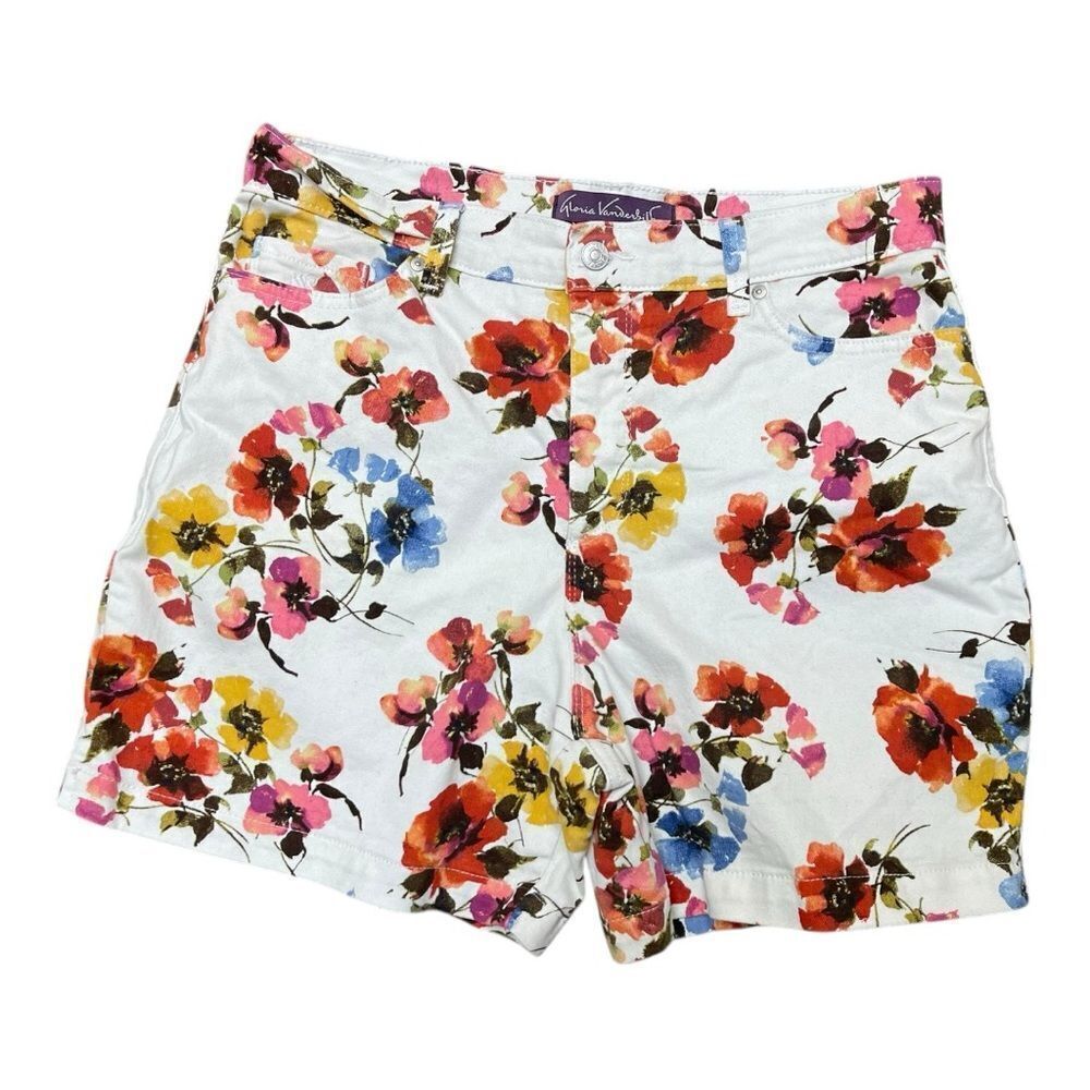 Gloria Vanderbilt Amanda White Dream Garden Floral Shorts Denim Size 14